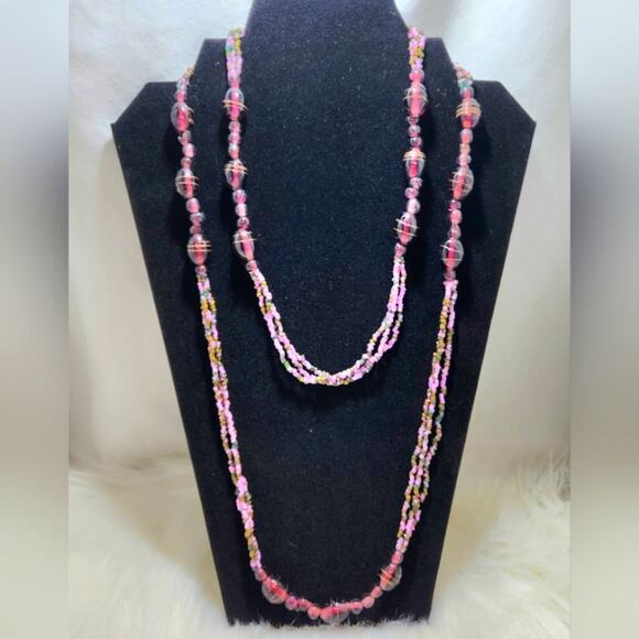 Plum 24” Glass Bead Necklace Vintage Long Layering Jewelry - Picture 1 of 5
